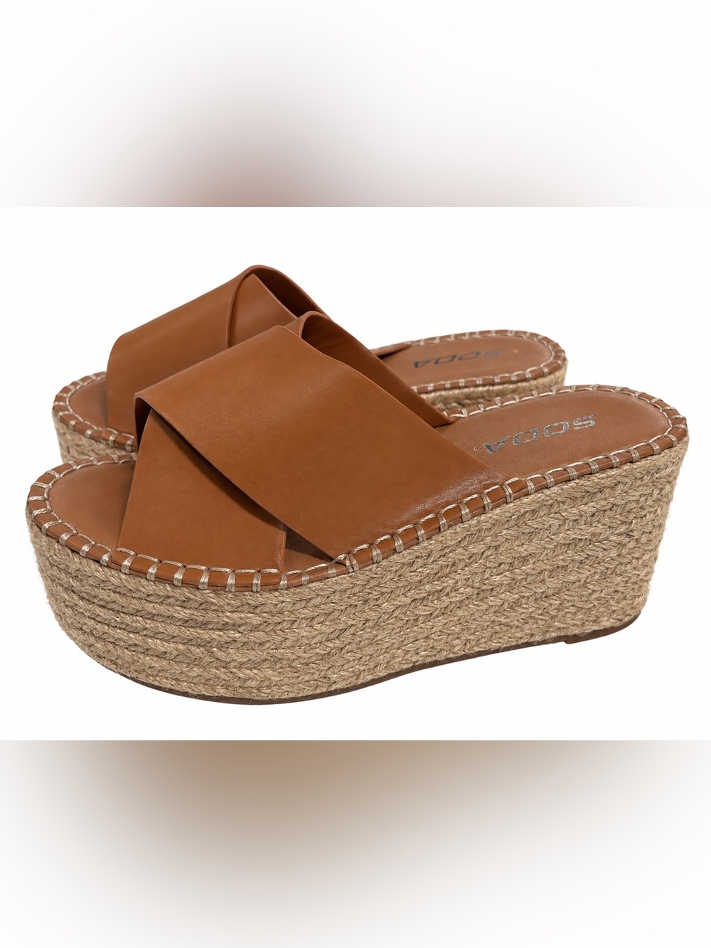 Soda Tan Espadrille Platform Cross Slide Sandals Size 5.5 - NEVER WORN (NWOB)